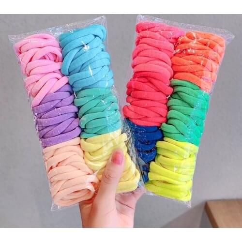 Scrunchies Pack 50 Korea Nylon Elastic Rubber Hair Bands Candy Color Rope Thick Towel Ponytail Holder Cute Girl Accessories
