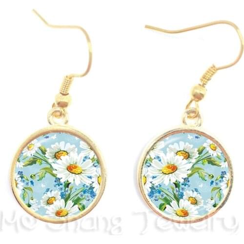 Sun Flower Parrern Earrings OM Yoga Glass Dome Drop Earrings European And American Jewelry Best Gift For Friends