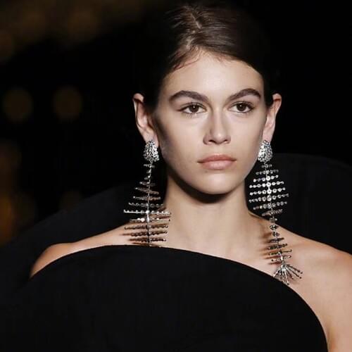 Shiny Rhinestone Fish Bone Charms Drop Dangle Earrings for Women Fashion Jewelry Boho Maxi Statement Earrings Accessory Hot Sale