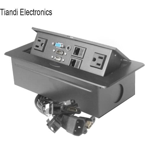 Hide HD HDMI 3.5 audio VGM RJ45 outlet US standard power plug zinc alloy pop up silver round edge socket with USB data interface