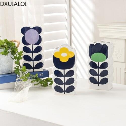 DXUIALOI modern minimalist creative ceramic handicraft vase indoor flower pattern living room desktop flower vase decoration