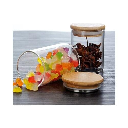Glass Jar Airtight Jar Kitchen Food Storage Bottle Container with Bamboo Lid for Bulk Tea Coffee Bean Sugar Salt Spice