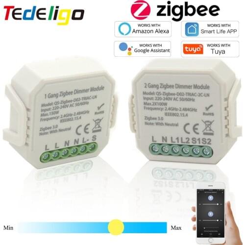 Tuya Zigbee Dimmer Smart Switch Module 1/2 Gang Light Switch 220V Wireless Control Home Electric LED For Alexa Google Assistant
