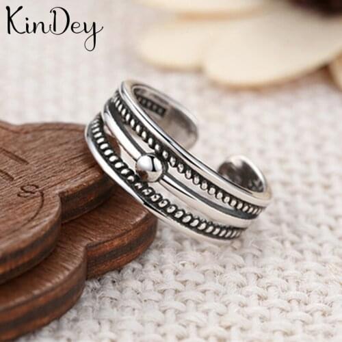 Kindey Vintage Silver Color Layer Beads Rings Handmade Adjustable Size Rings For Men Women Open Finger Jewelry