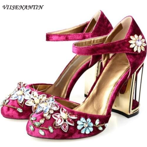 Retro Velvet Toe Cap Sandals Female New Round Head Sexy Hollow Metal Super High Heel Fashion Rhinestone Flower High Heels