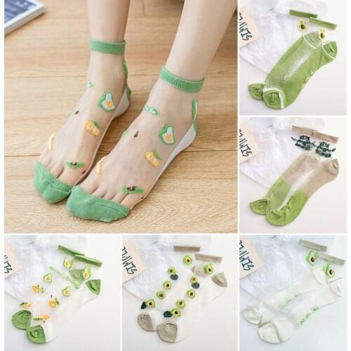 1Pair Womens Summer Avocado Mesh Socks Thin Transparent Sheer Mesh Breathable Lace Fashion Ankle Socks Nylon One Size