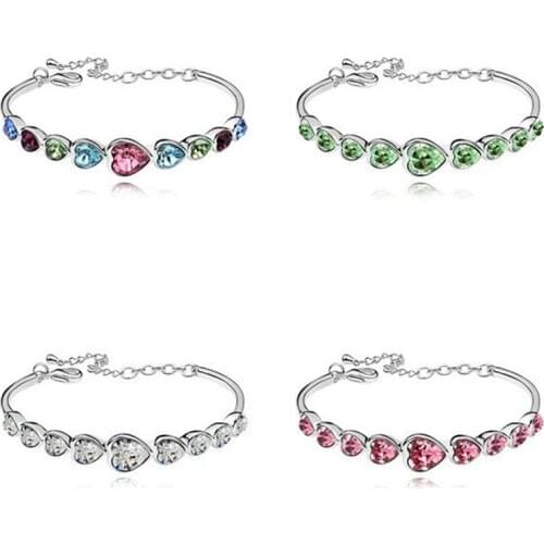 ZOSHI Luxury Cubic Zirconia Stone Bracelets For Women Silver Color Chain Crystal Heart Wedding Bracelet Fashion Jewelry Gift