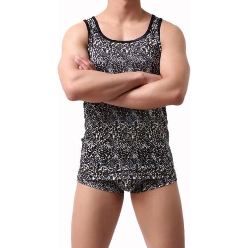 Polyester Mens Vest Home Leisure Leopard Grain Cultivate Ones Morality Sexy
