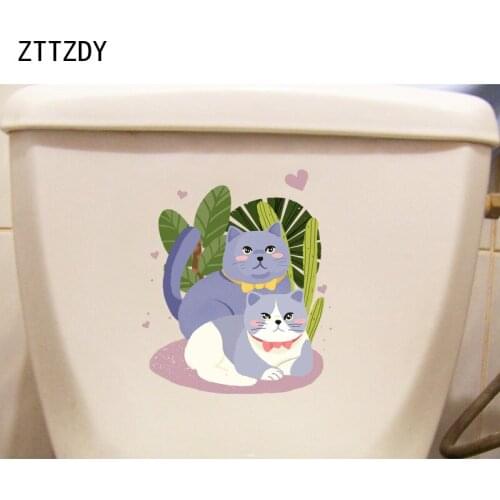 ZTTZDY 19.5*23.5CM Cats Love Heart Toilet Decal Wall Sticker Children Room Home Decor T3-0146