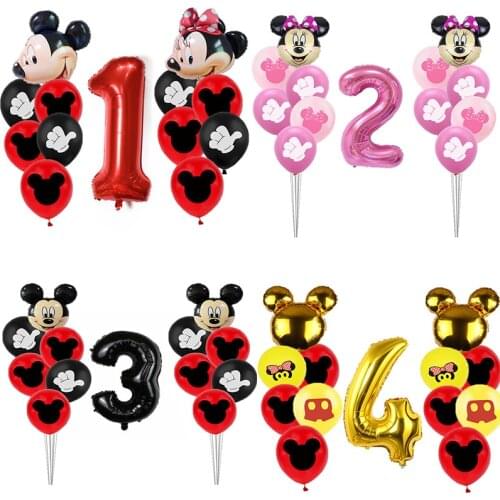 1set Mickey Mouse Minnie birthday Minnie Mickey Balloons Children Happy Birthday Party Decoration 1 2 3 4 5 6 years old Supplies