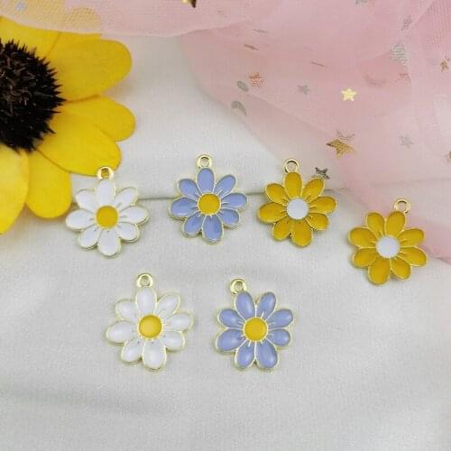 10pcs Oil Drop Flowers Chinese Text Enamel Charms Pendants Gold Color Metal Earring Finding Fit Bracelet Jewelry DIY Accessories