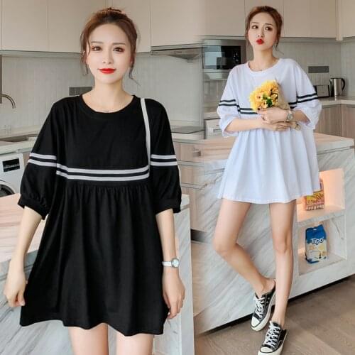 116# Summer Large Size Loose Maternity T Shirt Korean Fashion Tunic Clothes for Pregnant Women Cotton Pregnancy Tees Tops