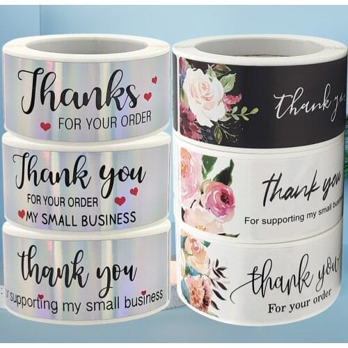120Pcs 1x3inch Thank You for Your Order Supporting My Small Business Stickers Flower Seal Label for Envelopes Commerce Packages