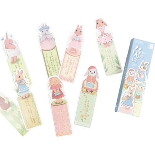30Pcs/box Kawaii Rabbit Bookmark Cartoon Animals Paper Film Bookmark School Office Stationery