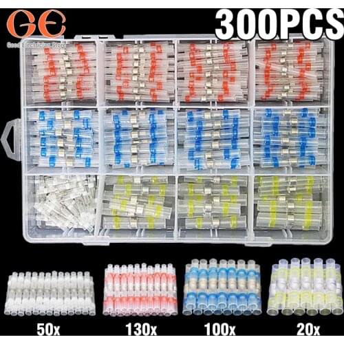 300Pcs Solder Seal Wire Connectors - Heat Shrink Solder Butt Connectors - Solder Connector Kit - Automotive Marine Insulated