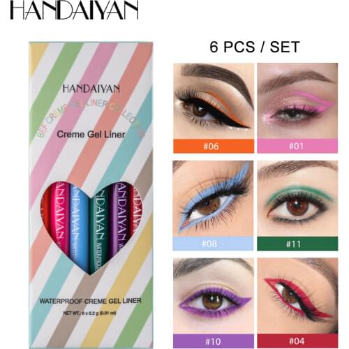 6PCS/Set Pastel Neon Eyeliner Pen Waterproof Easy To Wear Matte Shimmer Eyeliner Black Blue Red Green White Brown Eyeliner