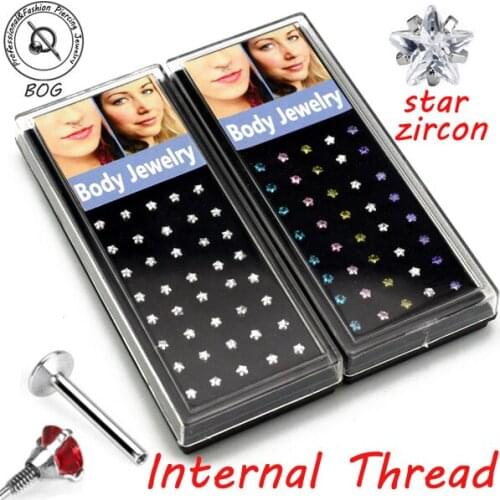 BOG-Lot 40 Pieces Internally Threaded Claw Set Zircon Crystal Star Labret Tragus Stud Piercing Jewelry