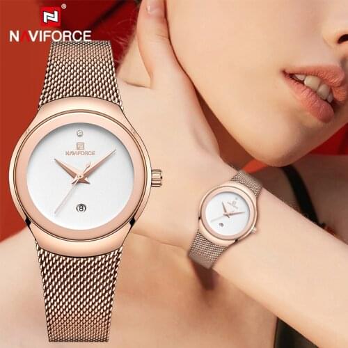 NAVIFORCE Luxury Womens Watches Fashion Simple Ladies Quartz Wristwatch Stainless Steel Waterproof Girls Clock Relogio Feminino