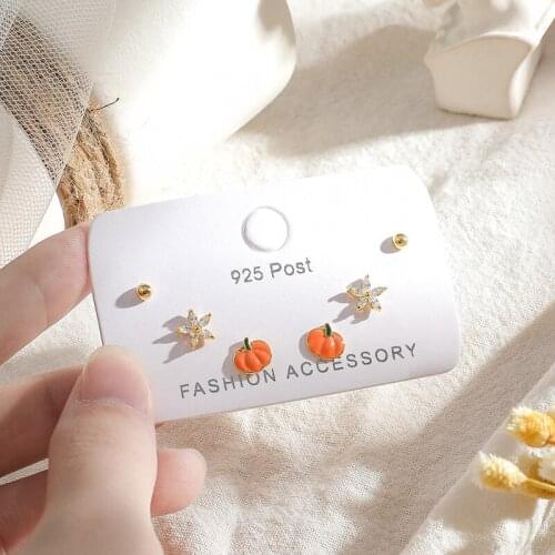 Colorful Zircon Ice Flower Pumpkin Small Ball Stud Earrings Set for Women Girls 6-piece Earrings Set Jewelry Gifts S-E1206