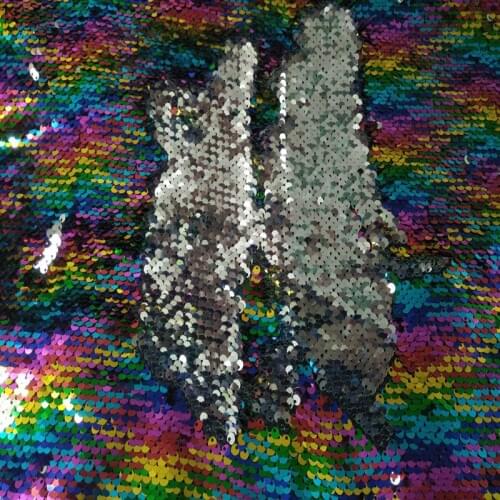 65x50cm Bling Bling Rainbow Color Sequin Double-face Reversible Sequin Fabric Satin Back Sequin Fabric For DIY Sewing Bag Purse
