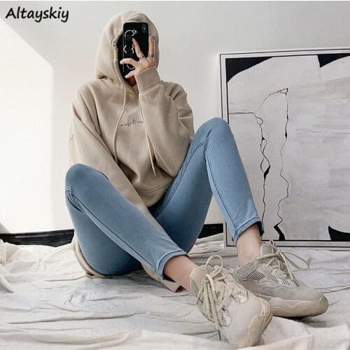 Jeans Women Skinny Spring Mujer Casual All-match Korean Style Students Pure Color Female Trousers Trendy Hipster Simple Stretchy