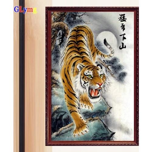 GLymg New Diy Tiger Diamond Embroidery Animal Print Diamond Painting Cross Stitch Full Square Drill European Home Decor Picture