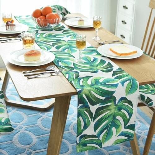 Summer Tropical Table Runners for Kitchen Green Leaves Monstera Table Cloth Dining Room Decorative Wedding Party Accessory T259