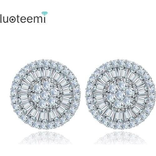 LUOTEEMI New AAA+ Top Clear CZ Charm Round Stud Earrings For Women Tops Fashion Luxury Jewelry Wholesale Simple Accessories