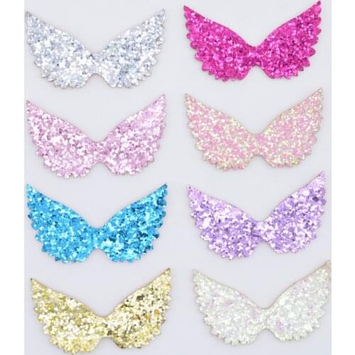12Pcs 60*35mm Padded Glitter Fabric Patches Angel Wing Appliques for DIY Headwear Hair Clips Bow Accessories Crafts Decor L66