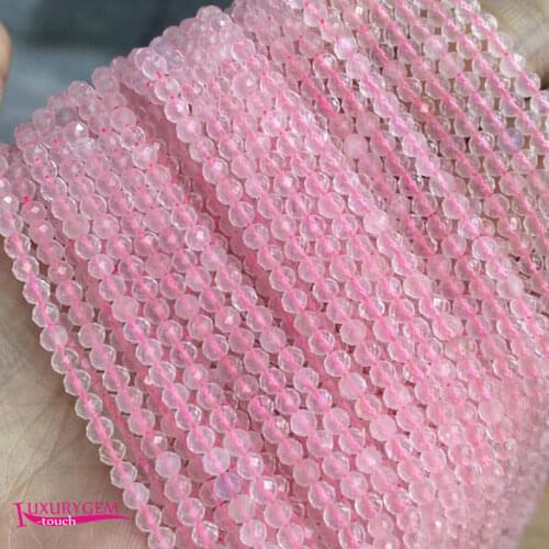 Natural Pink Crystal Quartz Stone Loose Small Beads High Quality 3mm Faceted Round Shape DIY Gem Jewelry Accessories 38cm wk360