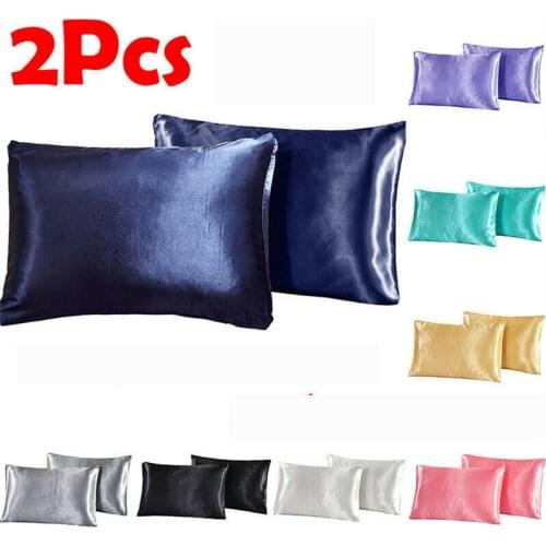 2Pcs Silk Satin Pillowcases, for Hair and Skin Silky Smooth Solid Colored Cool Sateen Pillow Cover with Envelope Closure