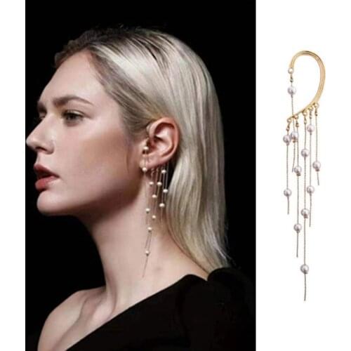 2021 New Elegant Pearl Tassel Long Drop No Pierced Ears Earrings for Women Fashion Jewelry Sweet Dangle Pendientes Brincos