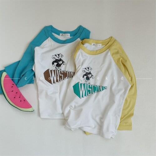 2021 Spring New Kids Cotton T Shirt Baby Boys Casual Color Matching Tshirt Fashion Print Long Sleeve T Shirts for Girl Baby Tops