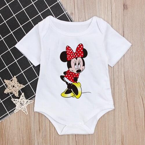 New Summer Short Sleeve Baby Clothes Toddler Infant White O-neck Minnie Print Cartoon Romper New Born Jumpsuits Dropship