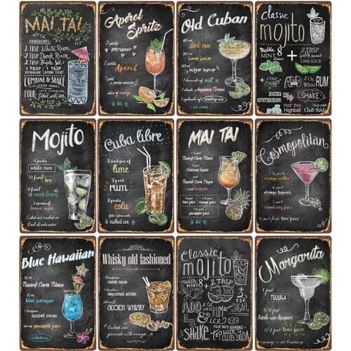 Signature Drink Mojito Cocktail Vintage Metal Sign Martini Cuba Plaque Retro Wall Plaque Pub Club Bar Decorative Plates 20x30cm