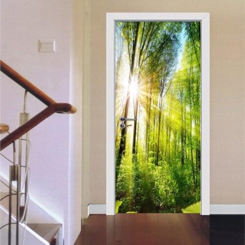 PVC Wallpaper 3D Beautiful Green Forest Sunshine Murals Living Room Hotel Door Sticker Modern Self Adhesive Waterproof Wallpaper