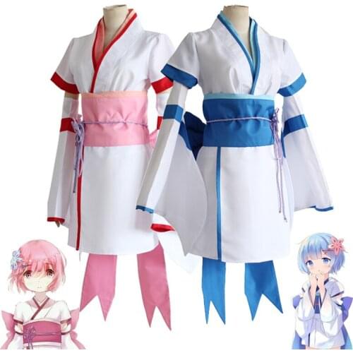 Re: Life in a Different World from Zero Kara Hajimeru Isekai Seikatsu Cosplay Rem Ram Kimono Maid Costume Uniform Halloween Set
