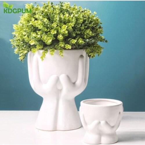 Hand Hold Ceramic Flower Pot Matte Ceramic Vase Succulent Lotus Cactus Smart Planter Crafts Ornaments Home Garden Decoration