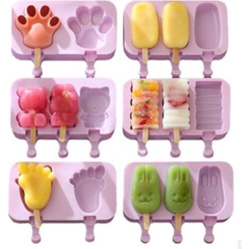 Silicone Ice Cream Mold Reusable Popsicle Molds DIY Homemade Cute Cartoon Ice Cream Popsicle Ice Pop Maker Mould