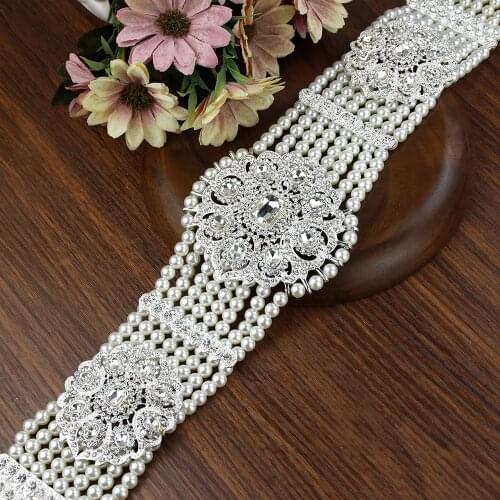 Sunspicems Handmade Algerian Belt Beads Pearl Waist Chain for Women Moroccan Weddding Caftan Belt Crystal Buckle Bride Gift