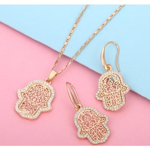 Turkish Evil Eye Hand Hamsa Pendant Necklace Sets Women Gold Silver Color Crystal Jewelry Hollow Clavicle Link Chain Collier New