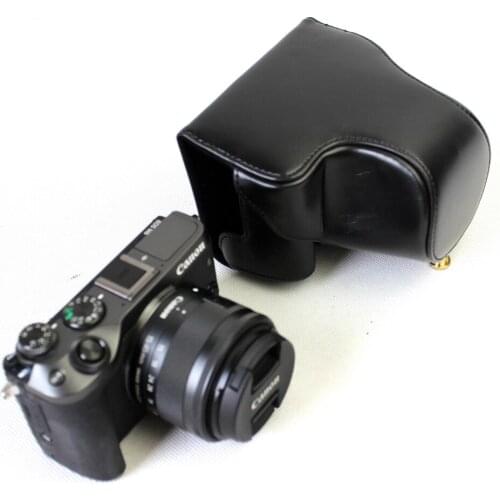 High Quality PU Leather Camera Bag Case Cover For Canon M6 EOS M6 EOSM6 15-45mm Lens With Strap Open Battery Design