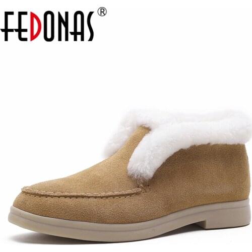 FEDONAS Autumn Winter Warm Wool Women Ankle Boots Concise Cow Suede Round Toe Low Heels Working Casual Shoes Woman New Arrival