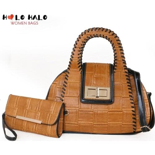 Female Purses and Handbags 2 Pcs Bag Set Fashion Crossbody Bags Womens Wallet High Capacity Splicing PU Leather Shell Bag 2021