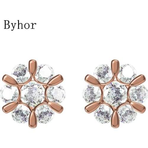 Byhor Solid 14K White/Yellow+White/Rose+White Gold 0.552ct H/SI Natural Diamond Fine Jewelry Wedding snowflake Earrings Cерьги