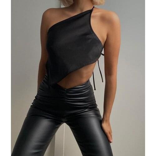 Angels Secret Sexy Lace Up One Shoulder Backless Camisole Women Asymmetrical Top Elastic Hot Club Party Outfits Vacation AG30414