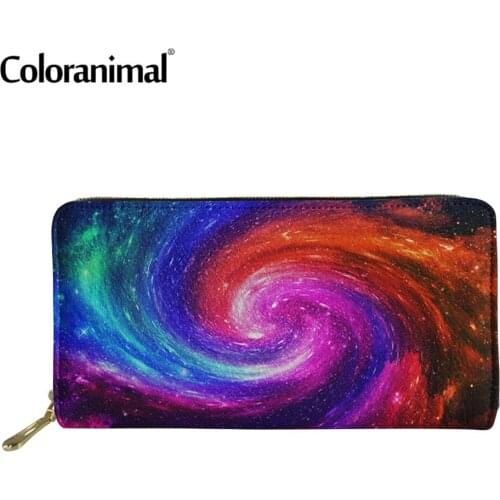 Coloranimal Colorful Milky Way Printed Women Clutch Wallet PU Leather Carry Money Coin Bag for Ladies Casual Credit Card Holder
