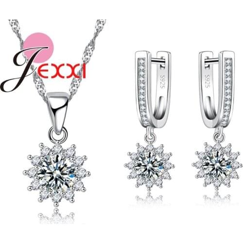 New Fine Jewellry White Cubic Zirconia 925 Sterling Silver Wedding Pendant Necklace Earring Jewelry Sets For Women