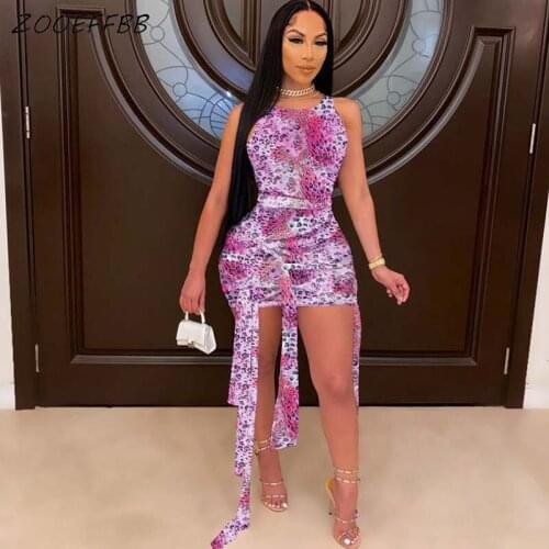 ZOOEFFBB Plus Size Leopard Mini Mesh Bodycon Dress Birthday Outfits for Women Summer Clothes Sleeveless Elegant Party Dresses