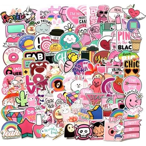 110Pcs/Pack PVC Kawaii Pink Girls Fun Lovely Stickers Toys Luggage Sticker For Kids Gift Moto Car & Suitcase Cute Laptop Decals